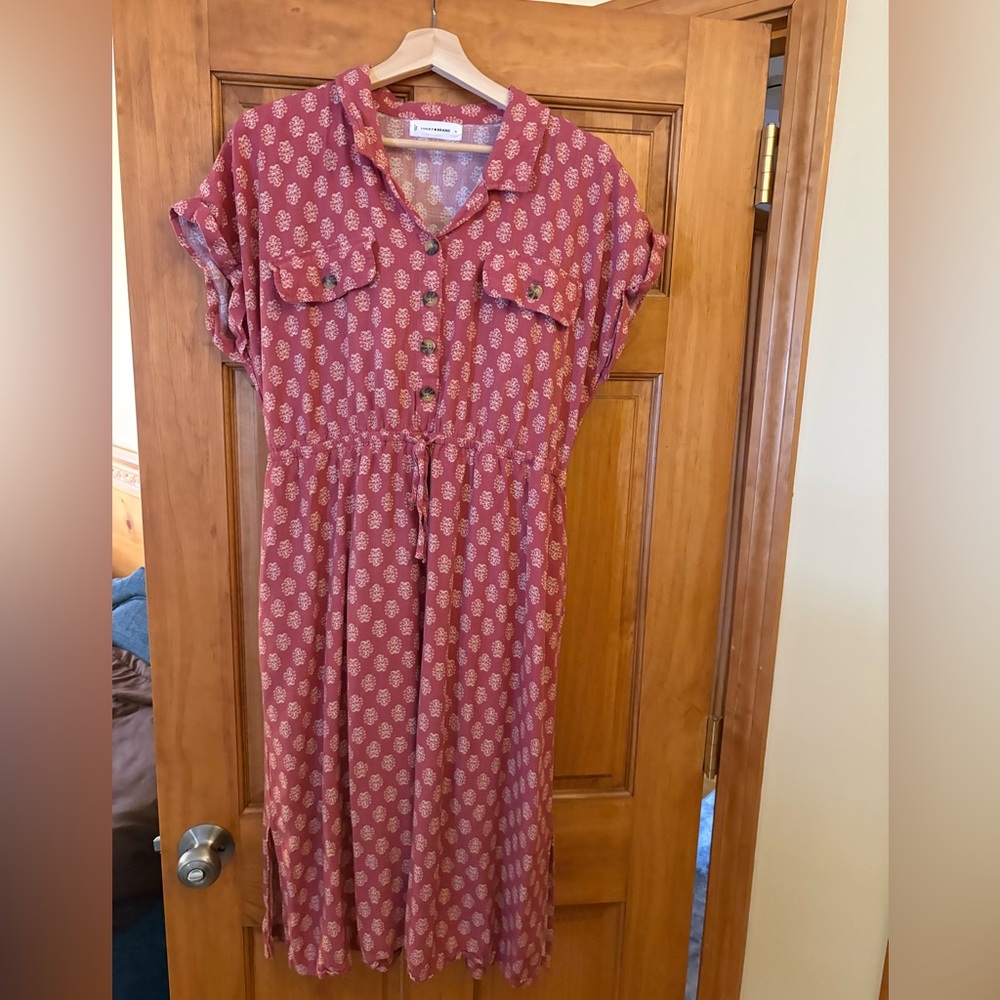 Lucky Brand Dusty Pink Patterned Button-Up Midi Dress